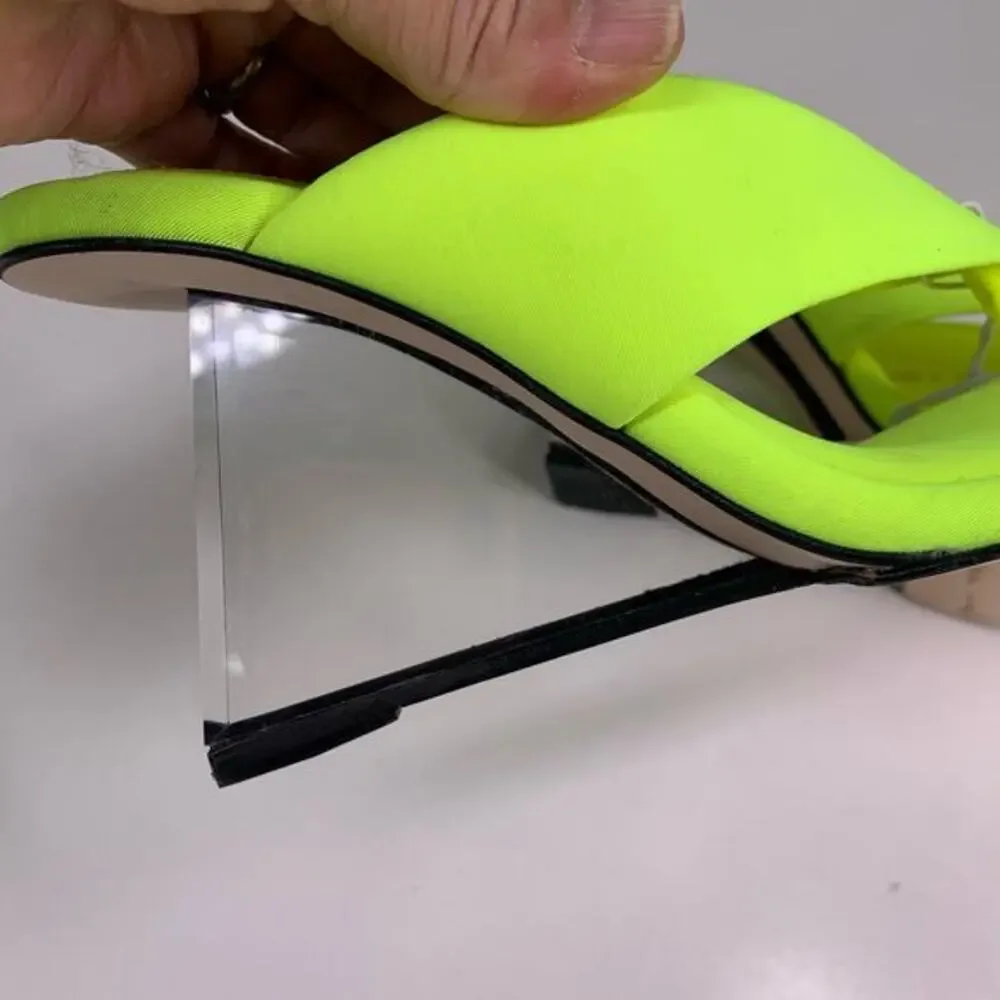 GOOD AMERICAN Lime Green Clear Wedge Sandals Size‎ 5.5